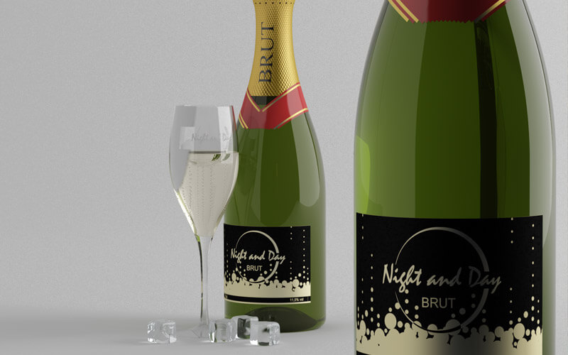 Image de synthèse pour tester des etiquettes sur bouteille de champagne